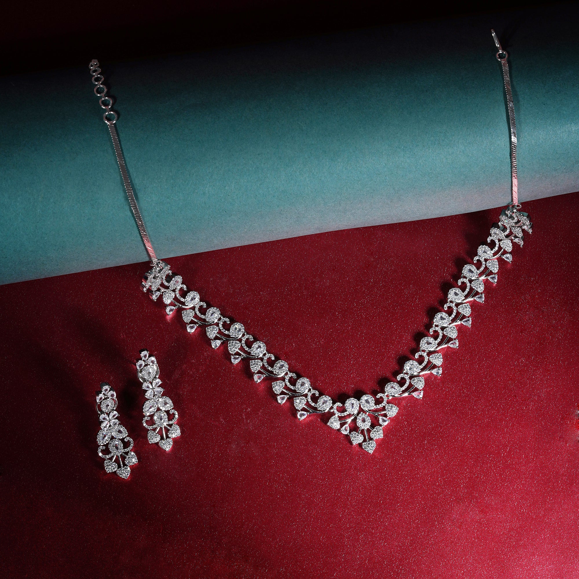 AMAZING DESIGNER: AMERICAN DIAMOND STUDDED SILVER COLOUR-Mivanaa